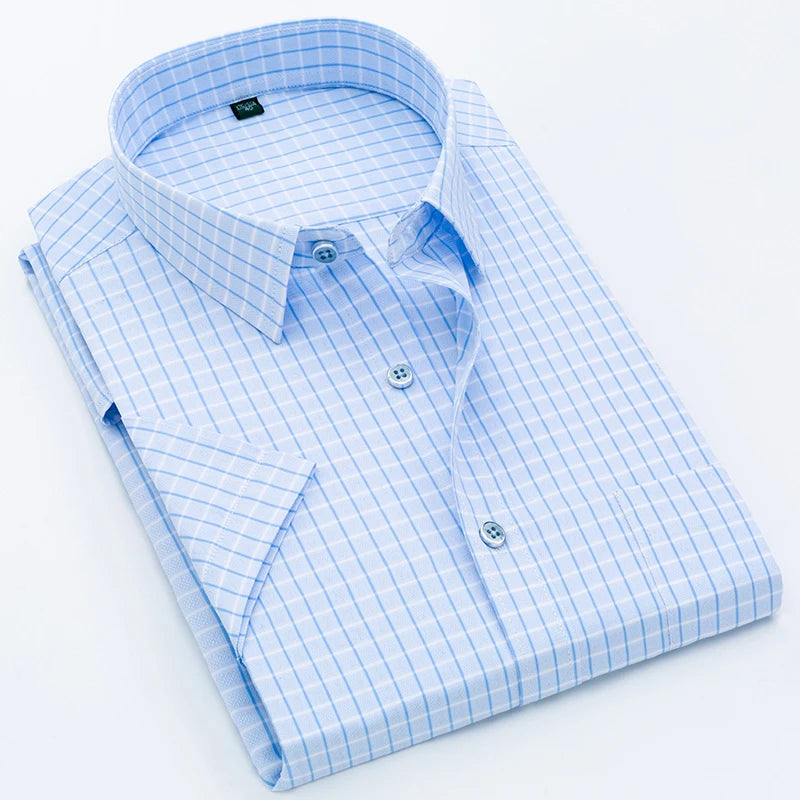 Men's Plaid Short Sleeve Casual Button-Down Shirt