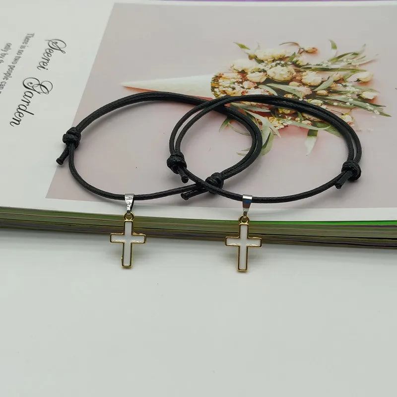 Juego de 2 Pulseras de Pareja Cruzadas, Hechas a Mano, Dijes de Colores Modernos, Blanco y Negro, Regalo Para Enamorados y Amigos