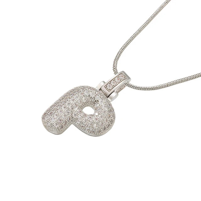 Zhukou 1.25X500Mm Fat And Lovely Crystal Brass Silver Color Letter Necklace For Women'S Friends Birthday Model: Vl34