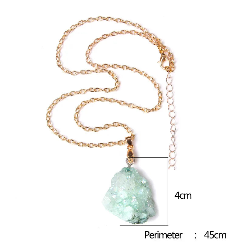 Metal chain healing energy necklace for women Dyed Natural crystal agat druzy crystal Minerals gem stone pendant charm necklace