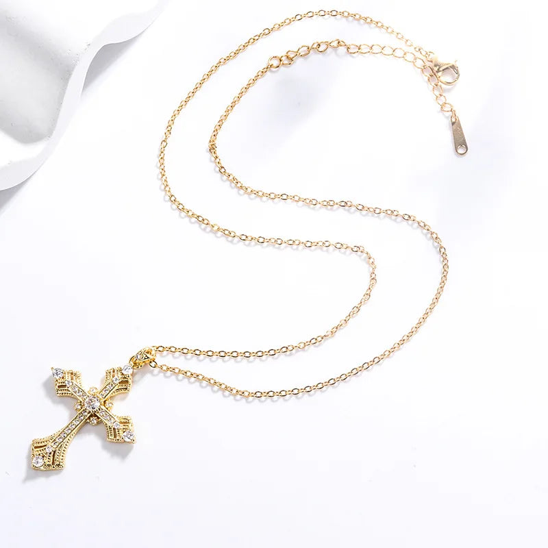 Fashion Christian 18K Gold Plated Zinc Alloy Virgin Mary Cross Pendant Necklace With Link Chain For Unisex
