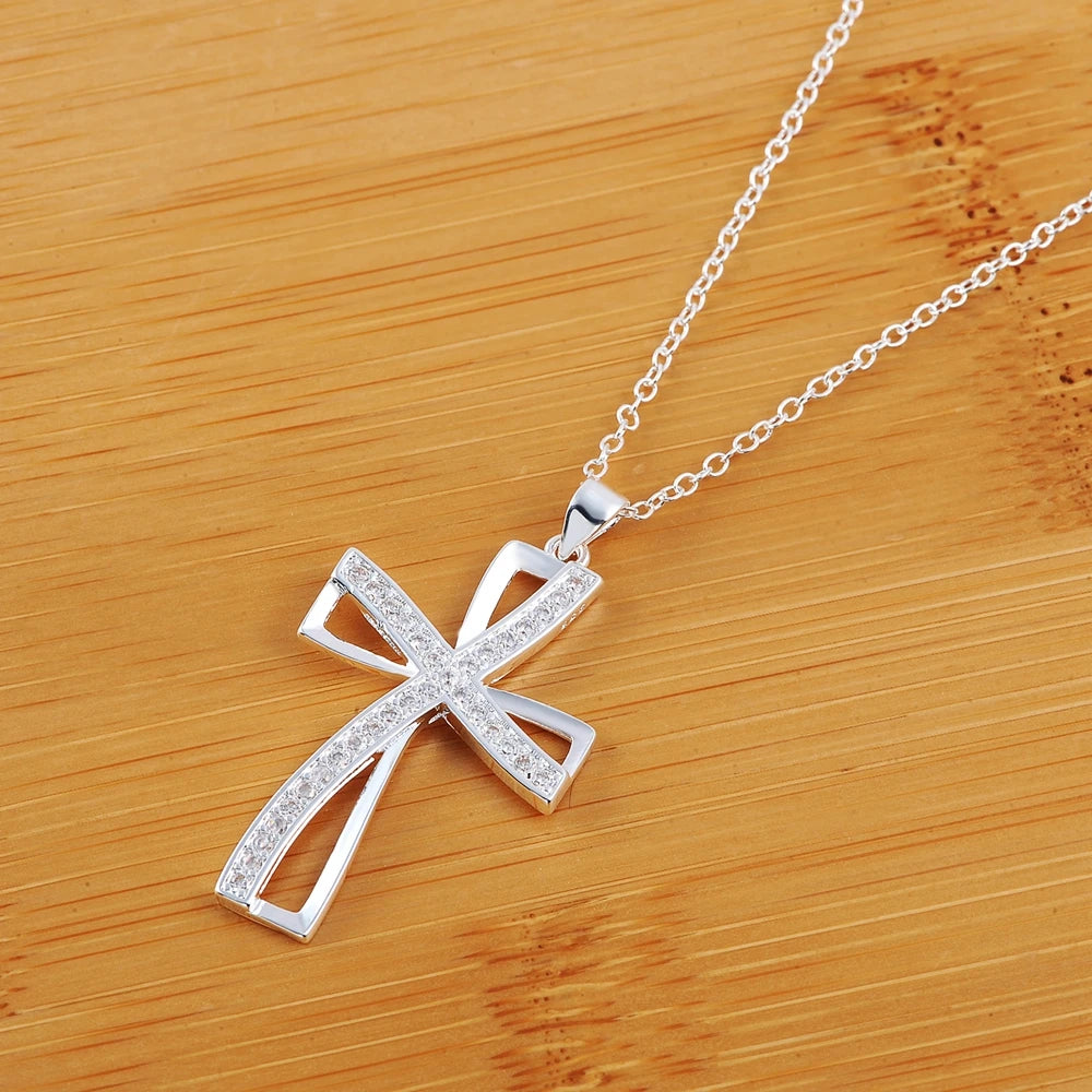 925 Sterling Silver Zircon Cross Pendant Necklaces For Women'S Charm Fashion Luxury Jewelry Accessories Jewellery