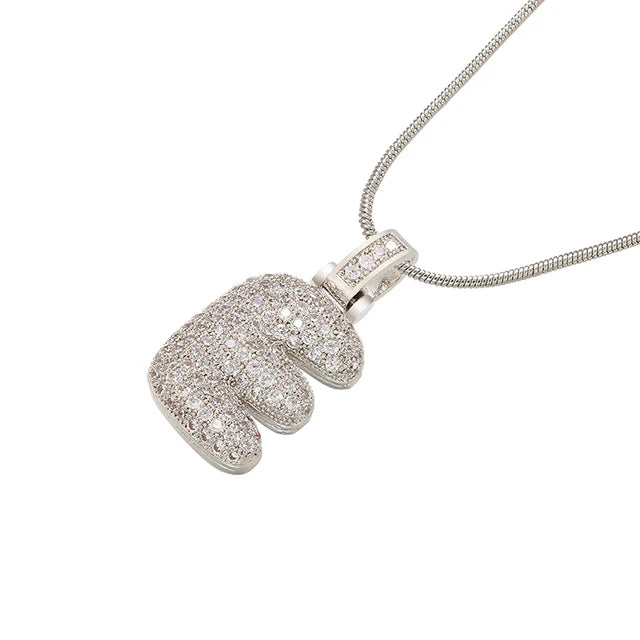 Zhukou 1.25X500Mm Fat And Lovely Crystal Brass Silver Color Letter Necklace For Women'S Friends Birthday Model: Vl34