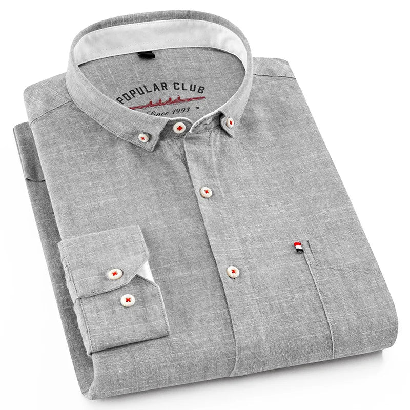 Men's Cotton Linen Long Sleeve Casual Button-Up Shirt - Slim Fit