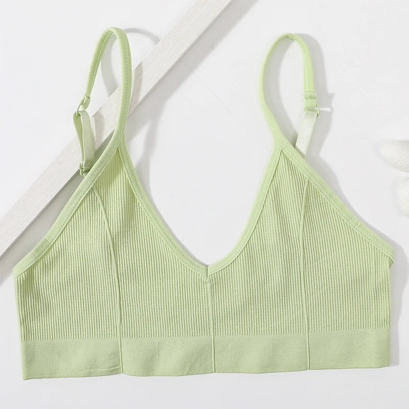 Seamless Tube Top Women's Ribbed V-Neck Wireless Bralette U-Back Daily Wear Bra Sexy Lingerie Adjust Straps Sports Underwear M-L
