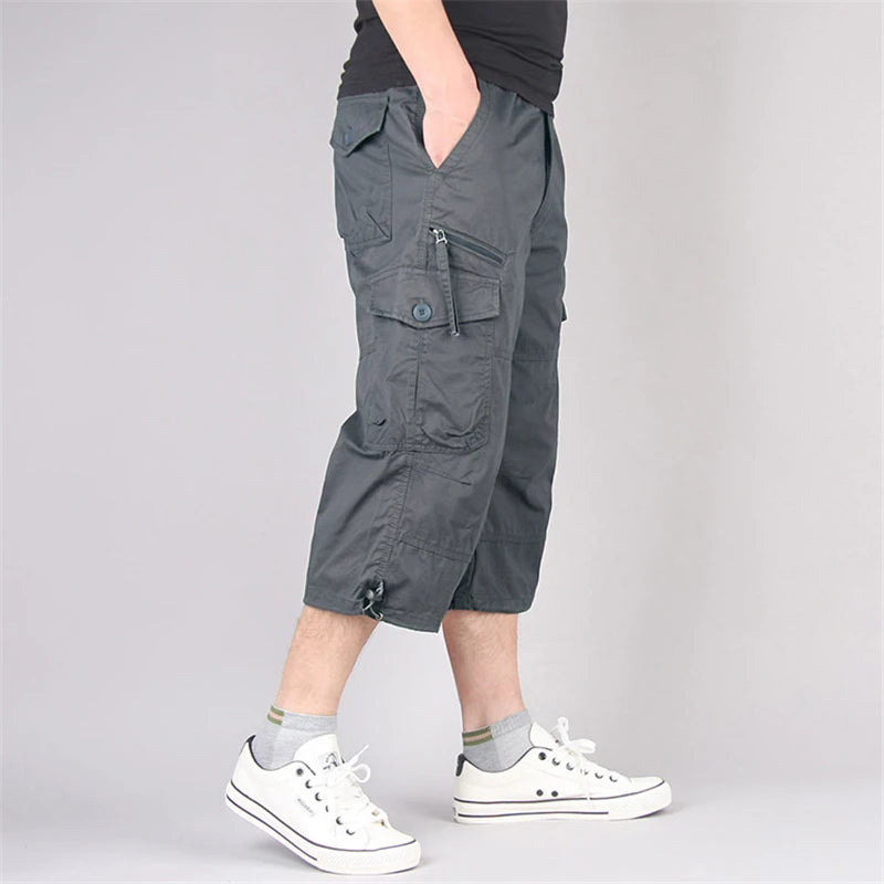 Long Length Cargo Shorts Men Summer Multi-Pocket Casual Cotton Elastic Capri Pants Men Military Tactical Short Hot Breeches  5XL