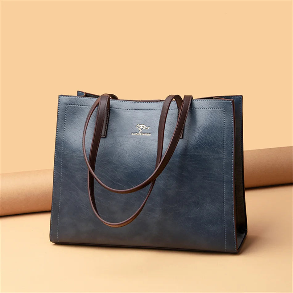 Vintage Large Capatity Tote Shoulder Bags Fashion Top-Handle Bags High Quality Leather Bags Casual Letter Design Handbag