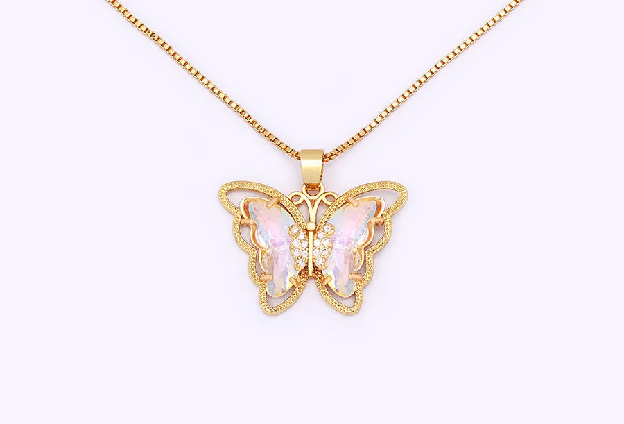 Nidin Top Quality Austrian Crystal Zircon 10 Colors Butterfly Pendant For Women Female Colorful Animal Necklace Jewelry Gifts