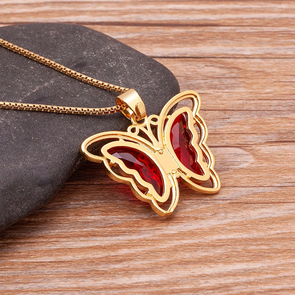 Nidin Top Quality Austrian Crystal Zircon 10 Colors Butterfly Pendant For Women Female Colorful Animal Necklace Jewelry Gifts