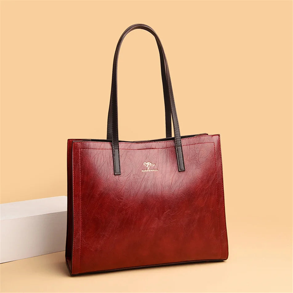 Vintage Large Capatity Tote Shoulder Bags Fashion Top-Handle Bags High Quality Leather Bags Casual Letter Design Handbag
