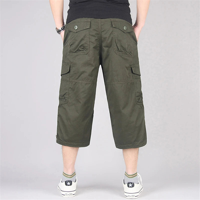 Long Length Cargo Shorts Men Summer Multi-Pocket Casual Cotton Elastic Capri Pants Men Military Tactical Short Hot Breeches  5XL