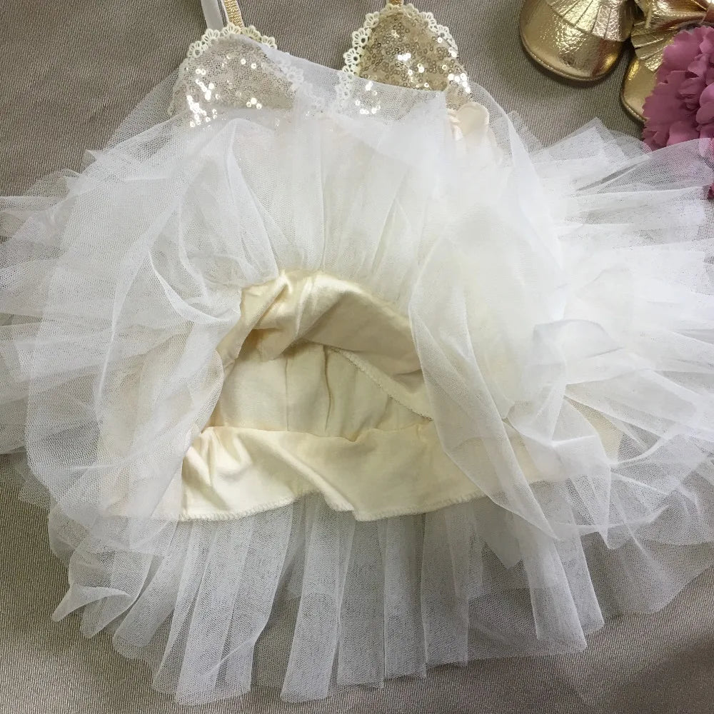 Shinny Flower Girls Christmas Dress for Kids Toddle Party Gown Gold Sequined Layered Tutu Dress Children New Year Dress Clothing