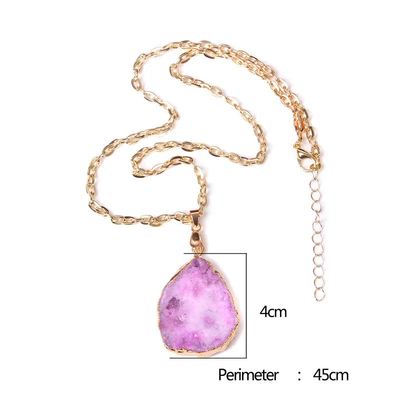Metal chain healing energy necklace for women Dyed Natural crystal agat druzy crystal Minerals gem stone pendant charm necklace