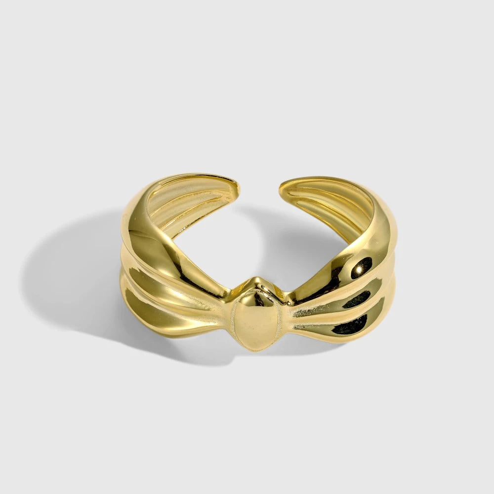 Dylam Adjustable Bow Tie Ring 925 Sterling Silver With 18K Gold Plating Polished Resizable Minimalist Jewelry For Women