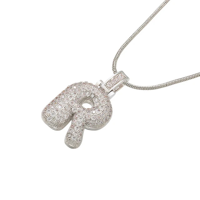Zhukou 1.25X500Mm Fat And Lovely Crystal Brass Silver Color Letter Necklace For Women'S Friends Birthday Model: Vl34