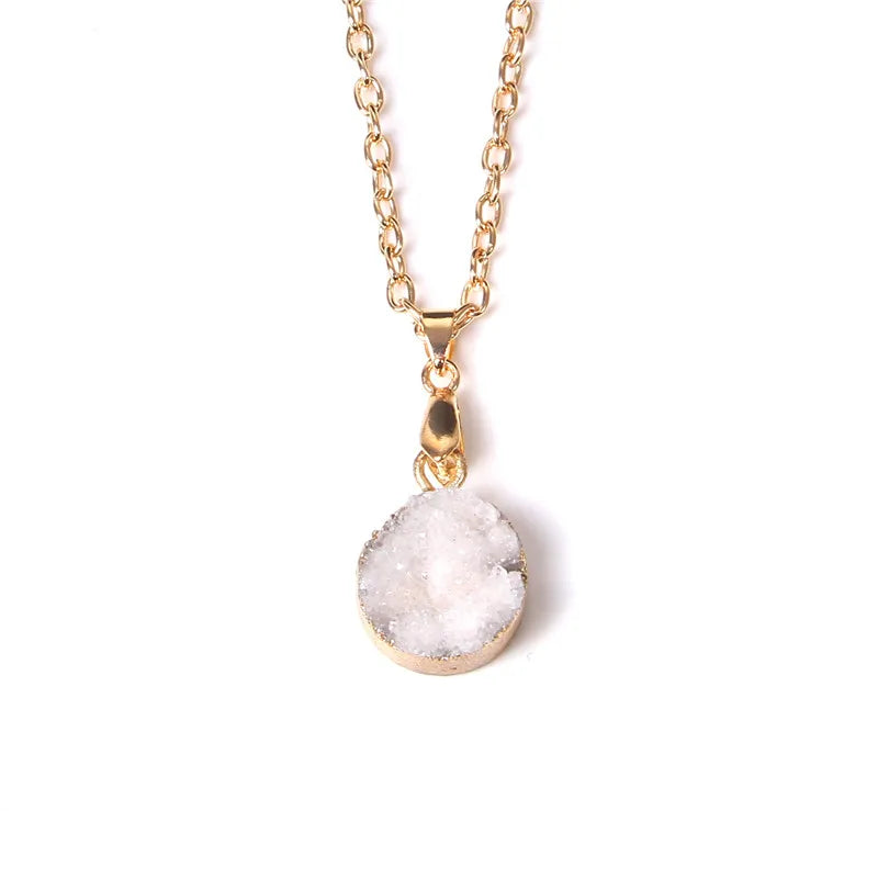 Metal chain healing energy necklace for women Dyed Natural crystal agat druzy crystal Minerals gem stone pendant charm necklace