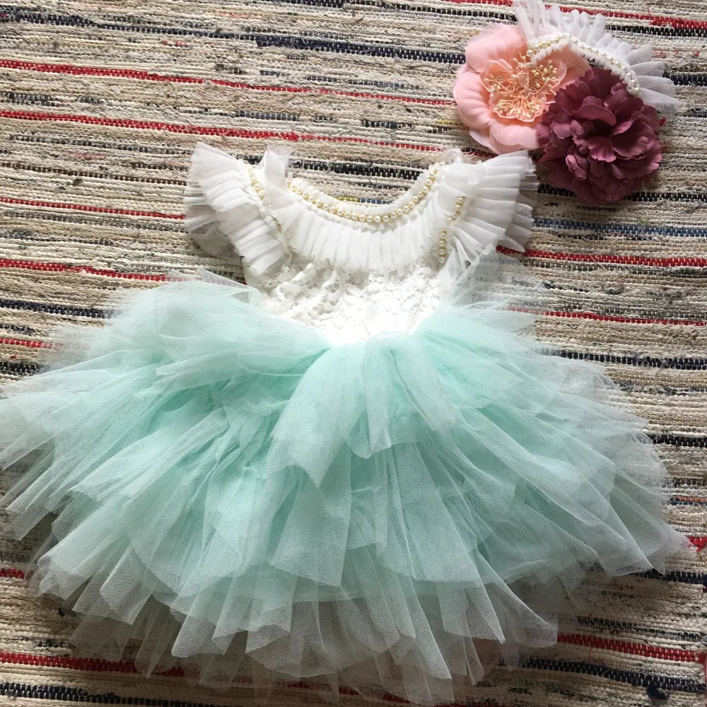 Spanish Toddler Girls Beading Dress for Baby Baptism Dress Birthday Kids Flutter Sleeve Tutu Princess Vestido Clothing