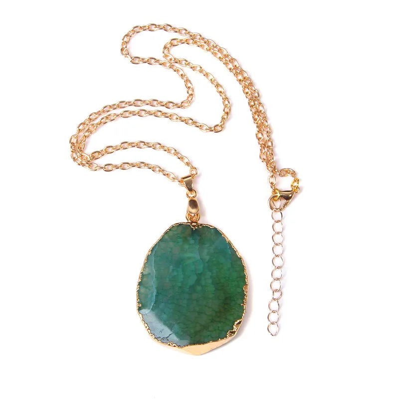 Metal chain healing energy necklace for women Dyed Natural crystal agat druzy crystal Minerals gem stone pendant charm necklace