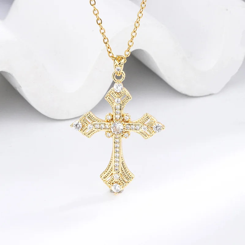 Fashion Christian 18K Gold Plated Zinc Alloy Virgin Mary Cross Pendant Necklace With Link Chain For Unisex