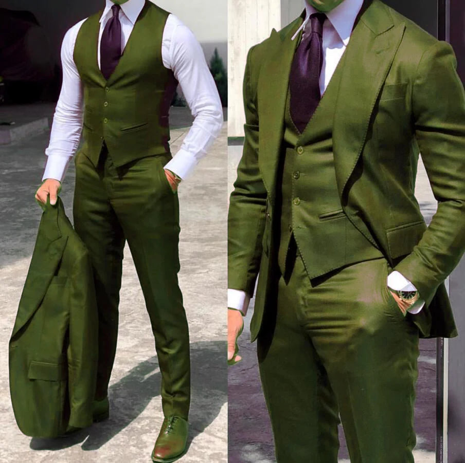 Slim Fit Wedding Tuxedo Suit 3 Piece Set For Groom And Groomsmen Jacket Vest Pants