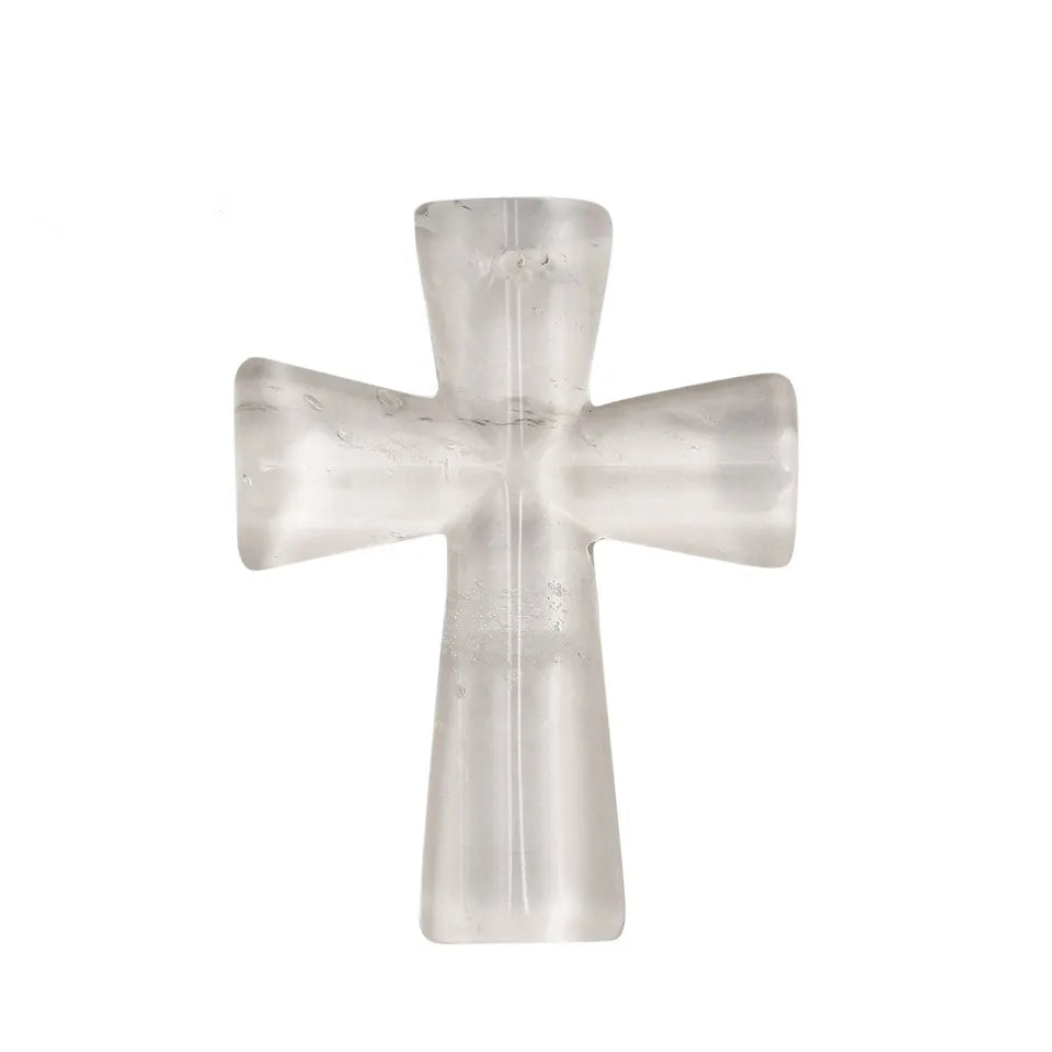 Joya Hand Carved Gemstone Cross Pendant Necklace For Men & Women'S With Adjustable Rope Quartz Crystal Jesus Punk Jewelry