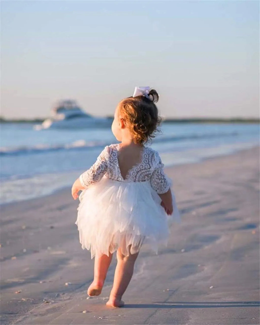 Toddler Girl Ruffles Bridesmaid Dress for Kids Lace Open Back Long Sleeve Tutus Flowers Girls Wedding Costume Clothing