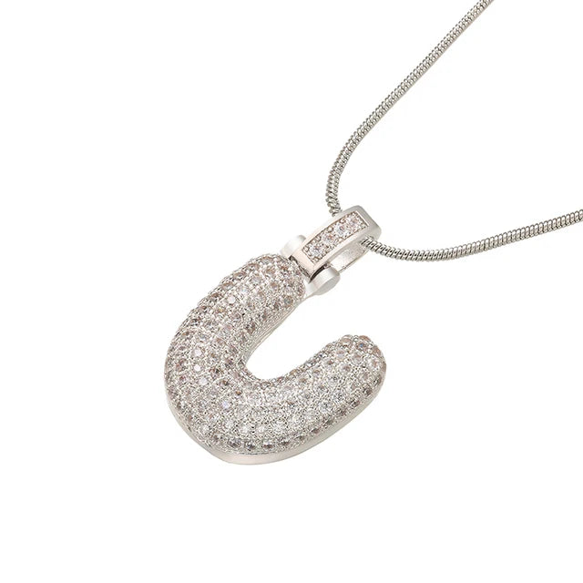 Zhukou 1.25X500Mm Fat And Lovely Crystal Brass Silver Color Letter Necklace For Women'S Friends Birthday Model: Vl34