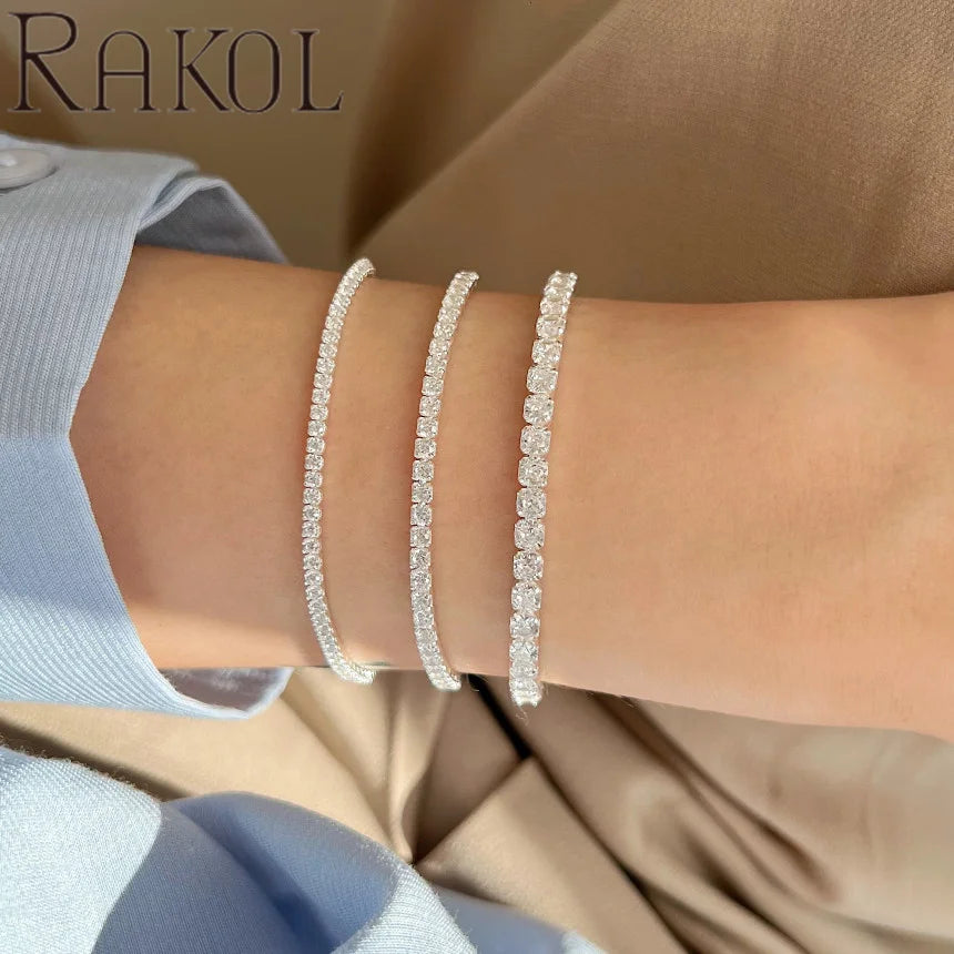 Rakol A356 Minimalist Ins Style S925 Sterling Silver Full Inlaid Square Zircon Tennis Bracelet