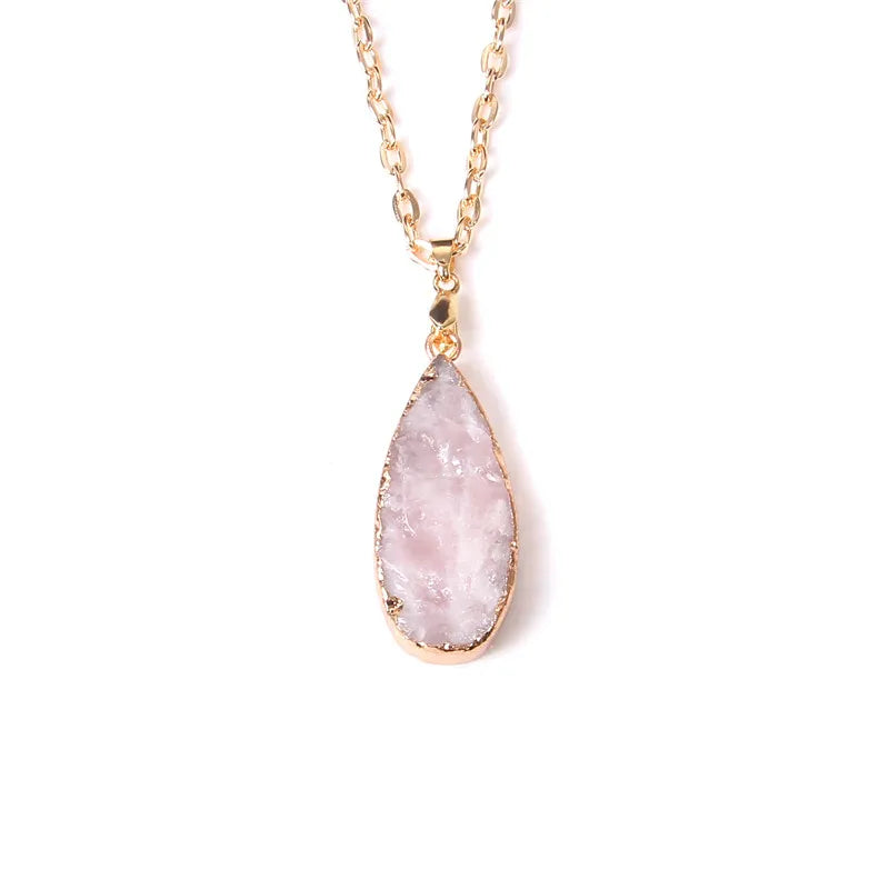 Metal chain healing energy necklace for women Dyed Natural crystal agat druzy crystal Minerals gem stone pendant charm necklace