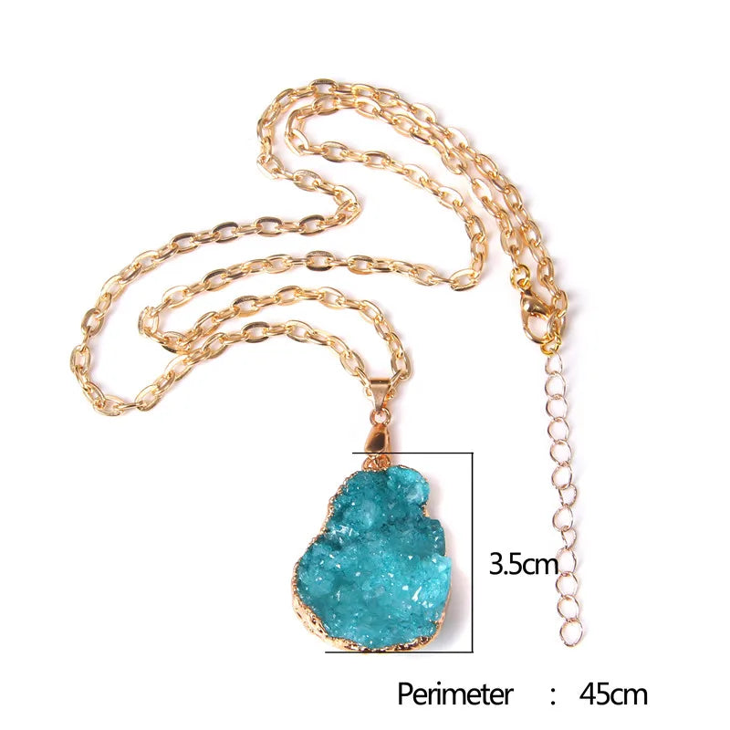 Metal chain healing energy necklace for women Dyed Natural crystal agat druzy crystal Minerals gem stone pendant charm necklace