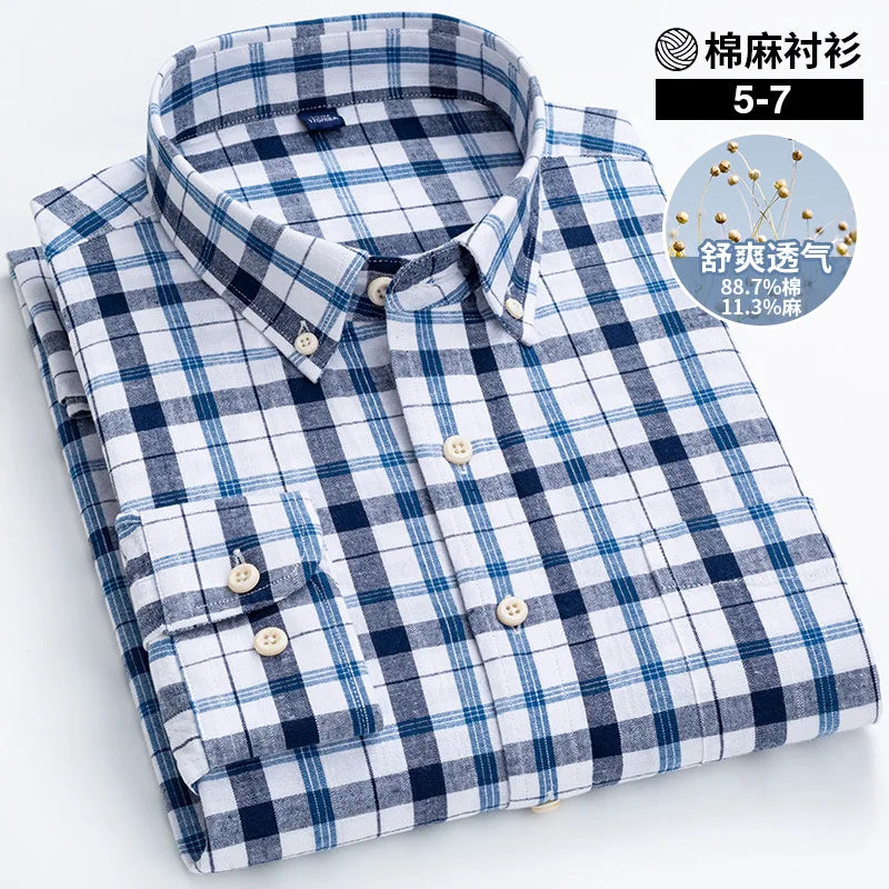 Men's Cotton Linen Long Sleeve Casual Button-Up Shirt - Slim Fit