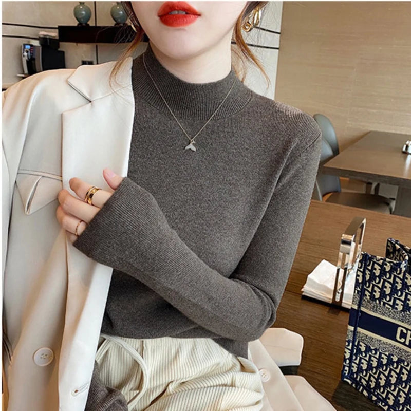 AOSSVIAO Turtleneck Sweater Women Fashion 2026 New Stretch Tops Women Knitted Pullovers Long Sleeve Bottoming Knitted Sweater
