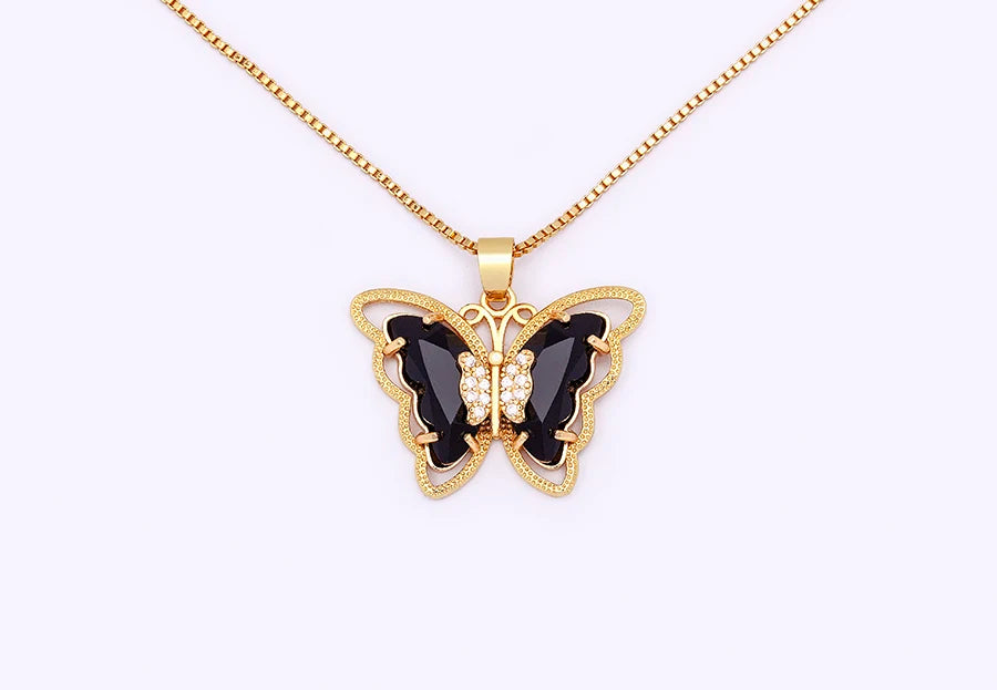 Nidin Top Quality Austrian Crystal Zircon 10 Colors Butterfly Pendant For Women Female Colorful Animal Necklace Jewelry Gifts