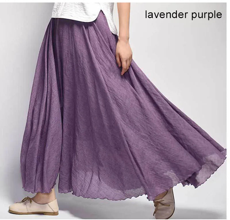 Women's Elegant High Waist Linen Maxi Skirt 2026 Summer Ladies Casual Elastic Waist 2 Layers Skirts Saia Feminina 20 Colors SK53