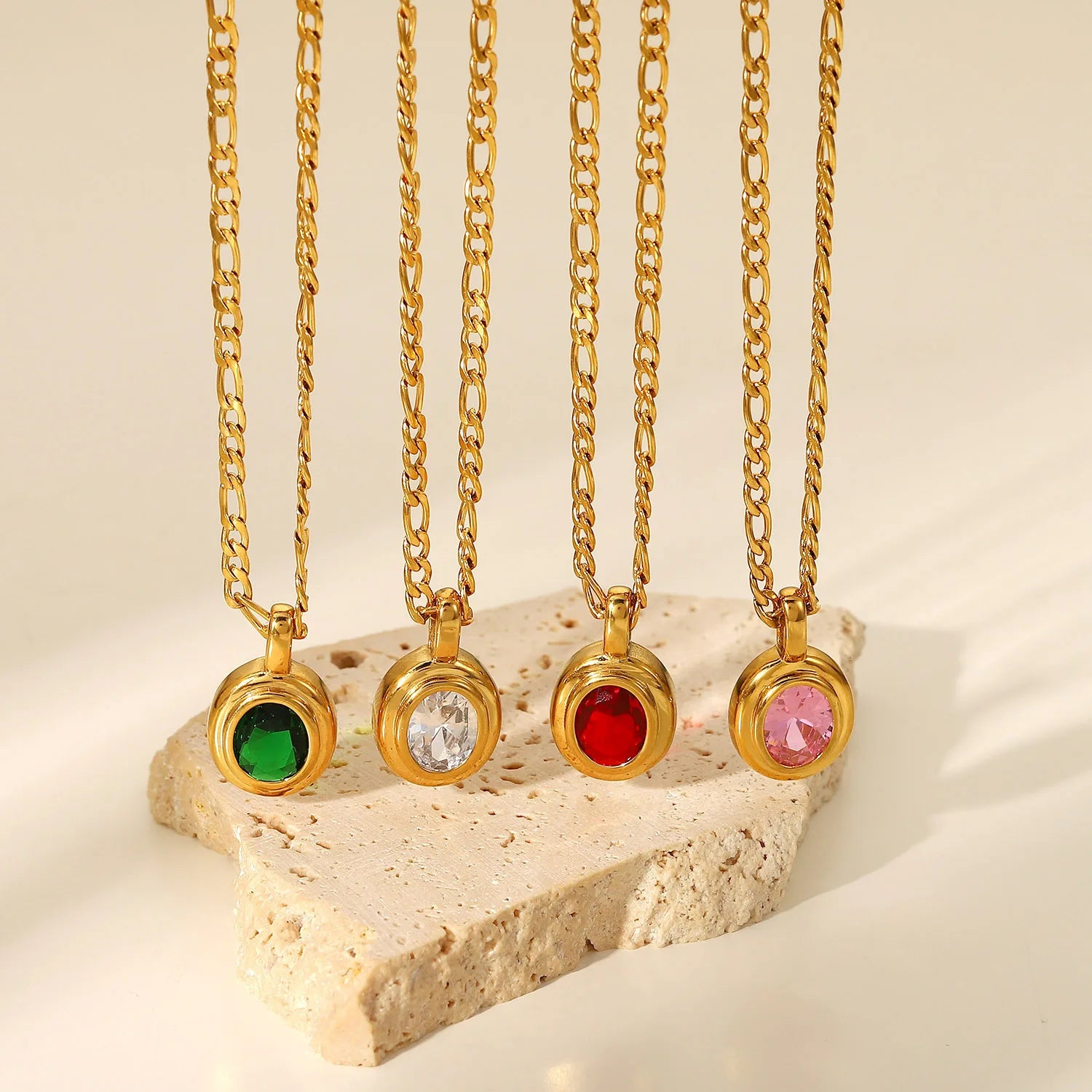 Fashion Oval Natural Tiger Eyes Gemstone Pendant Necklace Women'S 18K Gold Plated Stainless Steel Chain Necklace