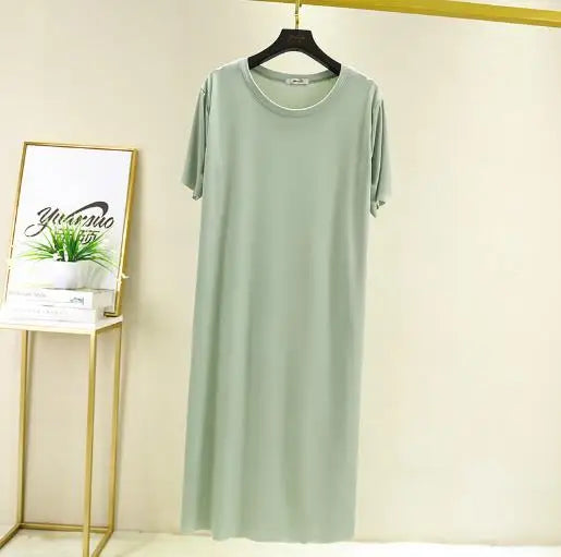 Fresh candy color night dress women new ice silk cotton summer nightshirt casual loose nightgowns student's sleepwear dresses