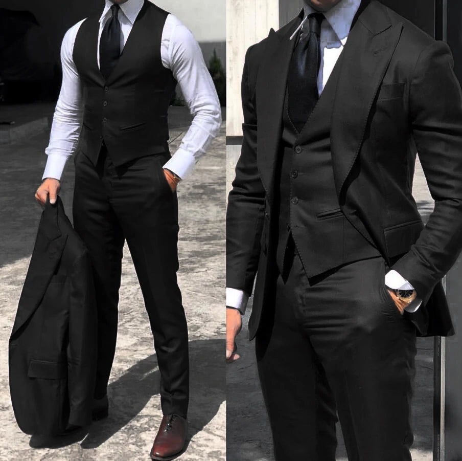 Classy Wedding Tuxedos Suits Slim Fit Bridegroom For Men 3 Pieces Groomsmen Suit Male Cheap Formal Business (Jacket+Vest+Pants