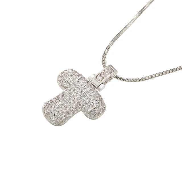 Zhukou 1.25X500Mm Fat And Lovely Crystal Brass Silver Color Letter Necklace For Women'S Friends Birthday Model: Vl34