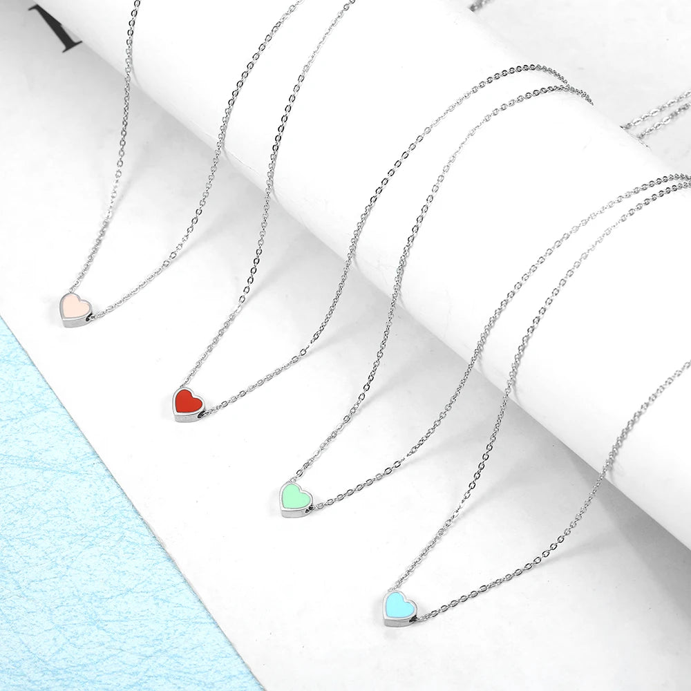 Female 316L Stainless Steel Necklace for Women Color Love Heart Pendant Necklace Heart Charm Necklace Fashion Jewelry Gifts