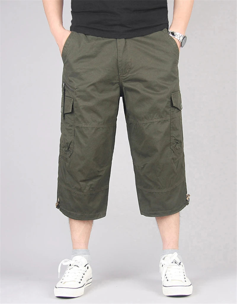 Long Length Cargo Shorts Men Summer Multi-Pocket Casual Cotton Elastic Capri Pants Men Military Tactical Short Hot Breeches  5XL