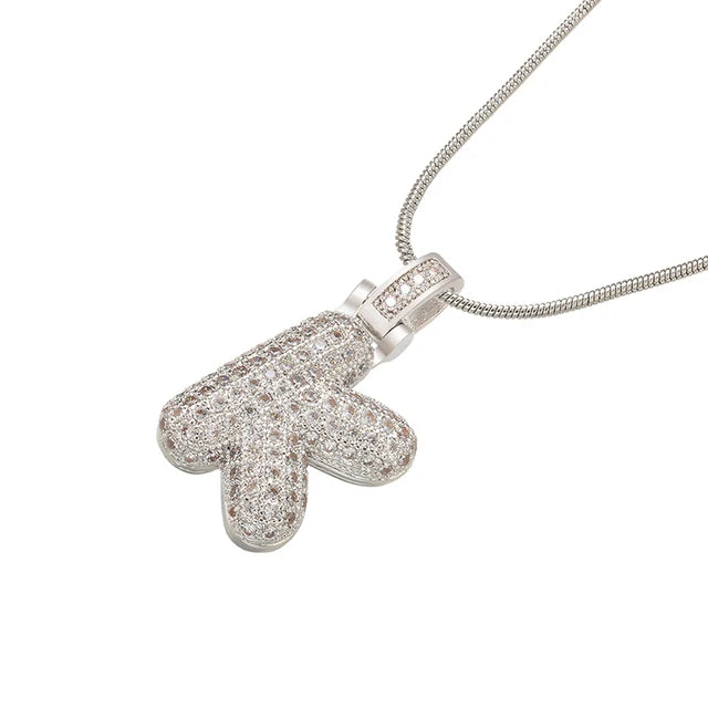 Zhukou 1.25X500Mm Fat And Lovely Crystal Brass Silver Color Letter Necklace For Women'S Friends Birthday Model: Vl34