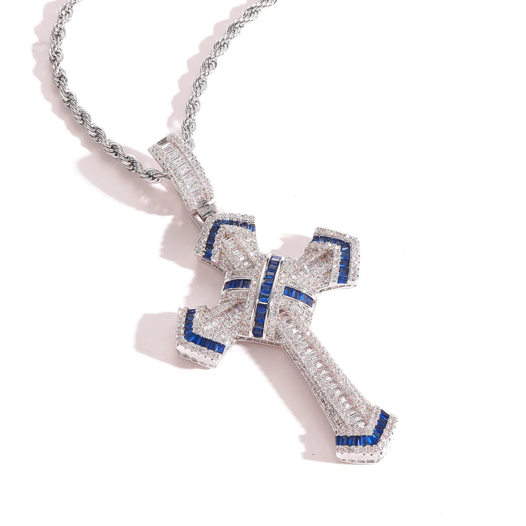 Hot Selling Copper Inlaid Color Zirconium Cross Pendant Personalized Trendy Men's Hip-hop Pendant Necklace Party Gift