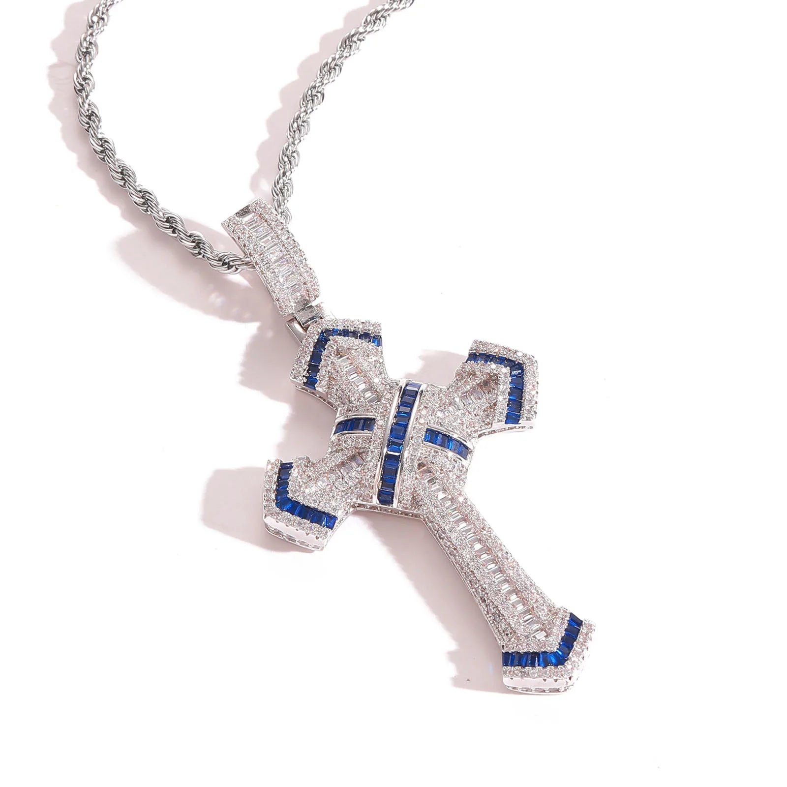 Hot Selling Copper Inlaid Color Zirconium Cross Pendant Personalized Trendy Men's Hip-hop Pendant Necklace Party Gift