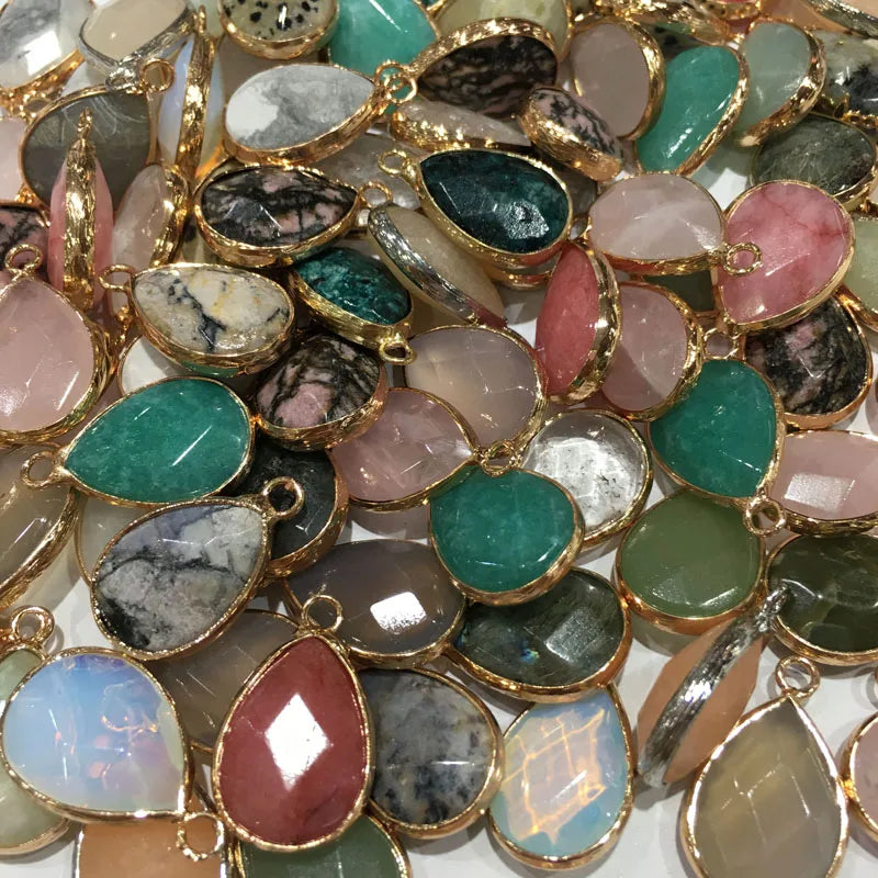 Natural Stone Pendant Water Drop Shape Faceted Mix Color Exquisite Charms For Jewelry Making DIY Bracelet Necklace Accessories