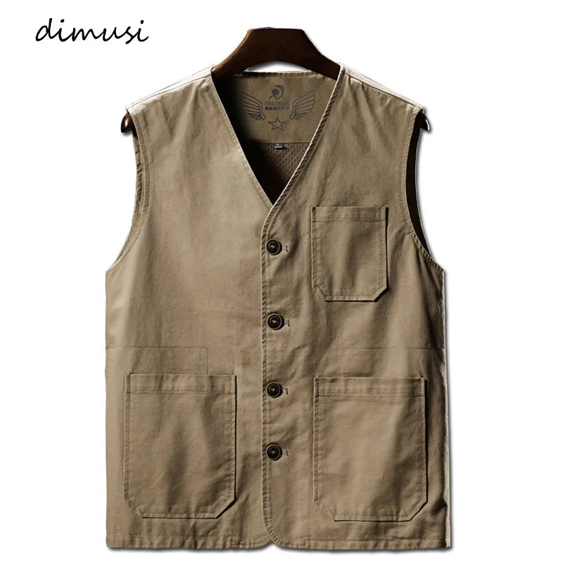 DIMUSI Summer Men's Vests Casual Man Army Breathable Mesh Vest Sleeveless Jackets Man Outdoor Fishing Waistcoats Clothing 8XL