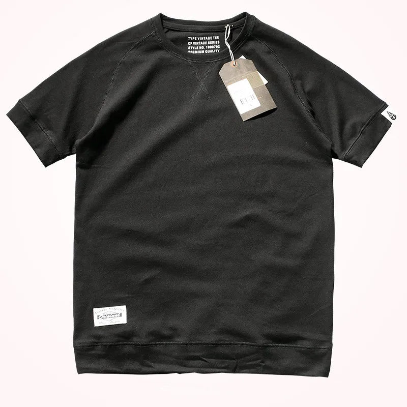 2025 Summer New Raglan Sleeve Solid Color T-shirt Men's Fashion Short-sleeved Round Neck 100% Cotton Washed Bottoming Tops