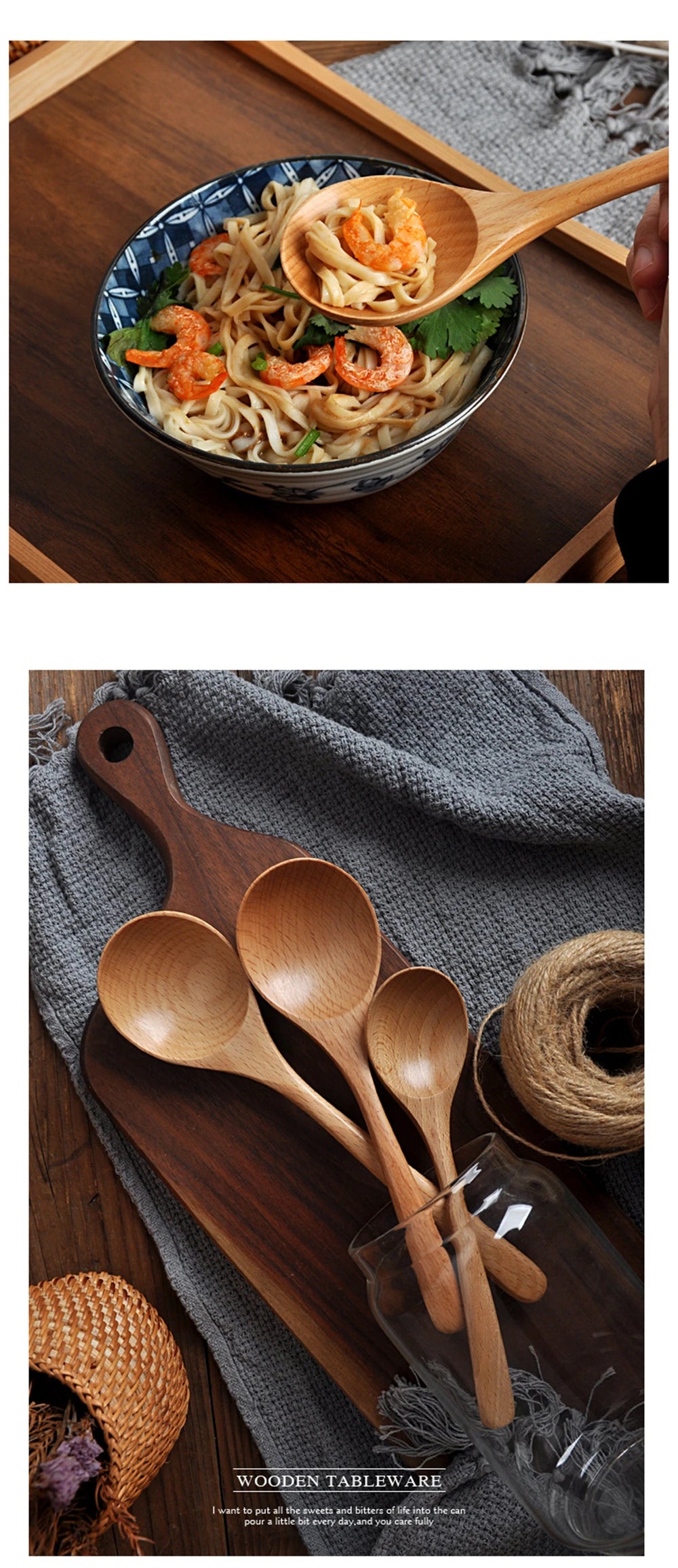 Wooden Spoon Rice Scoop Coffee Stirring Mixing Soup Spoons Natural Cooking Utensils Handmade Home Tableware Cutlery for Kicthen