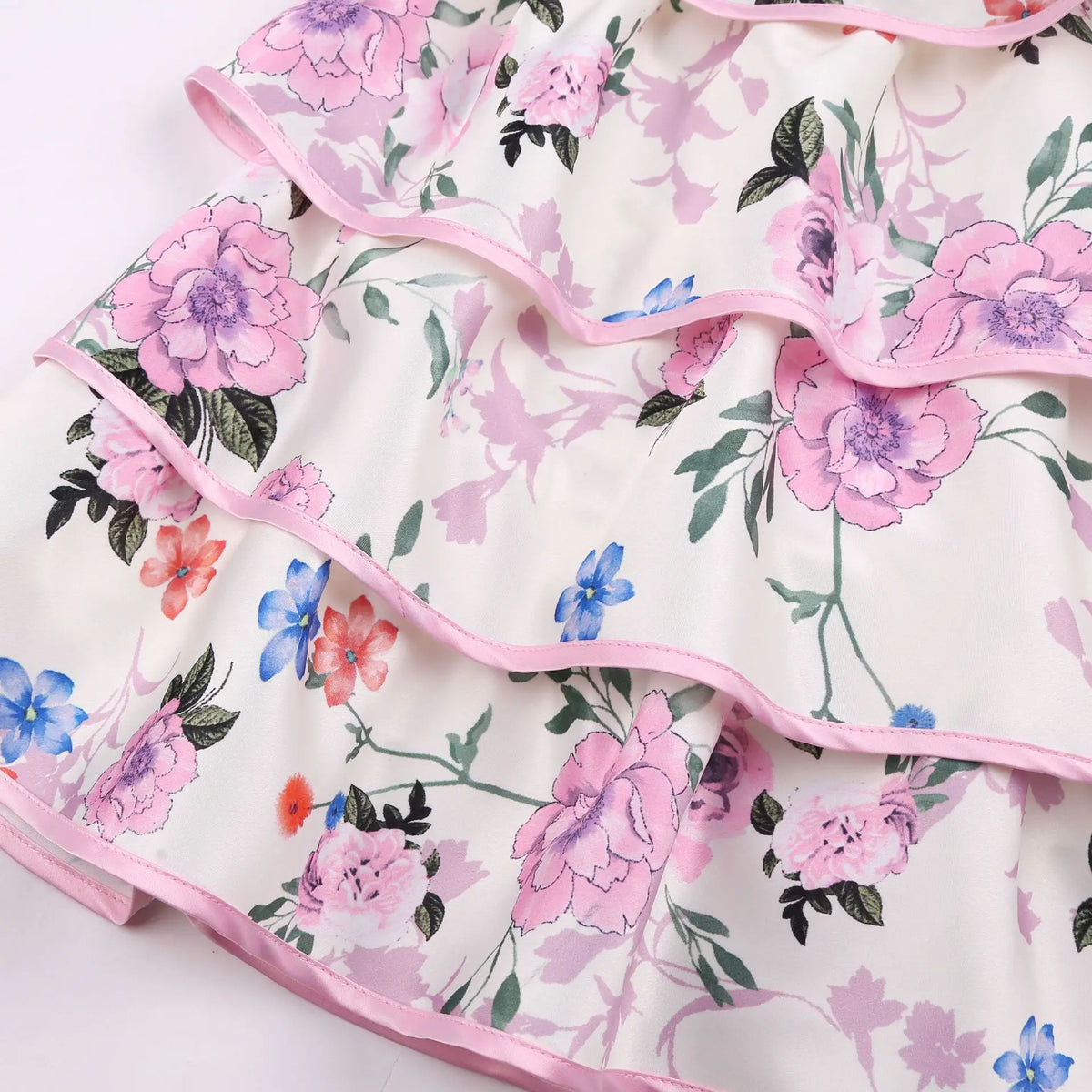 HETISO Floral Girl Dress Flower Printed Layered Princess Dresses for Girls Party Wedding Summer Dress Children's Clothing 6 8 10