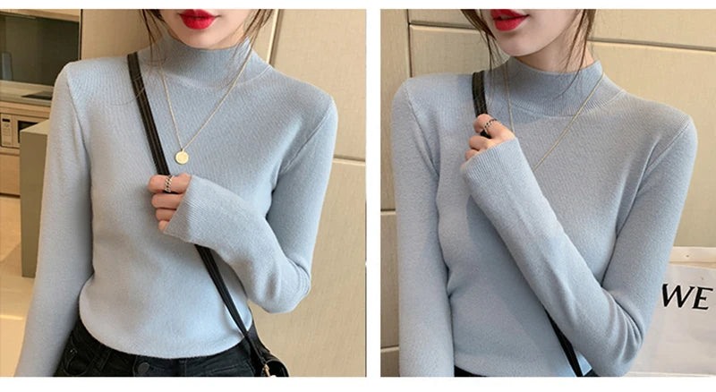 AOSSVIAO Turtleneck Sweater Women Fashion 2026 New Stretch Tops Women Knitted Pullovers Long Sleeve Bottoming Knitted Sweater