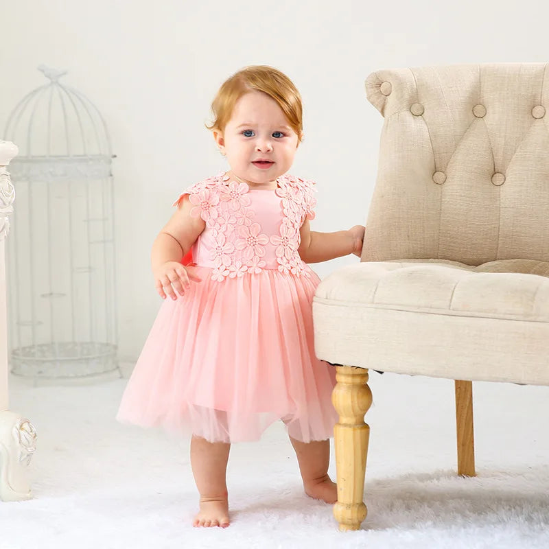 Hetiso Baby Girl's Hot Pink Lace Flower Dress Baptism Birthday Party Toddler Clothes 3-24M Vestido Infantil Menina 3-24M